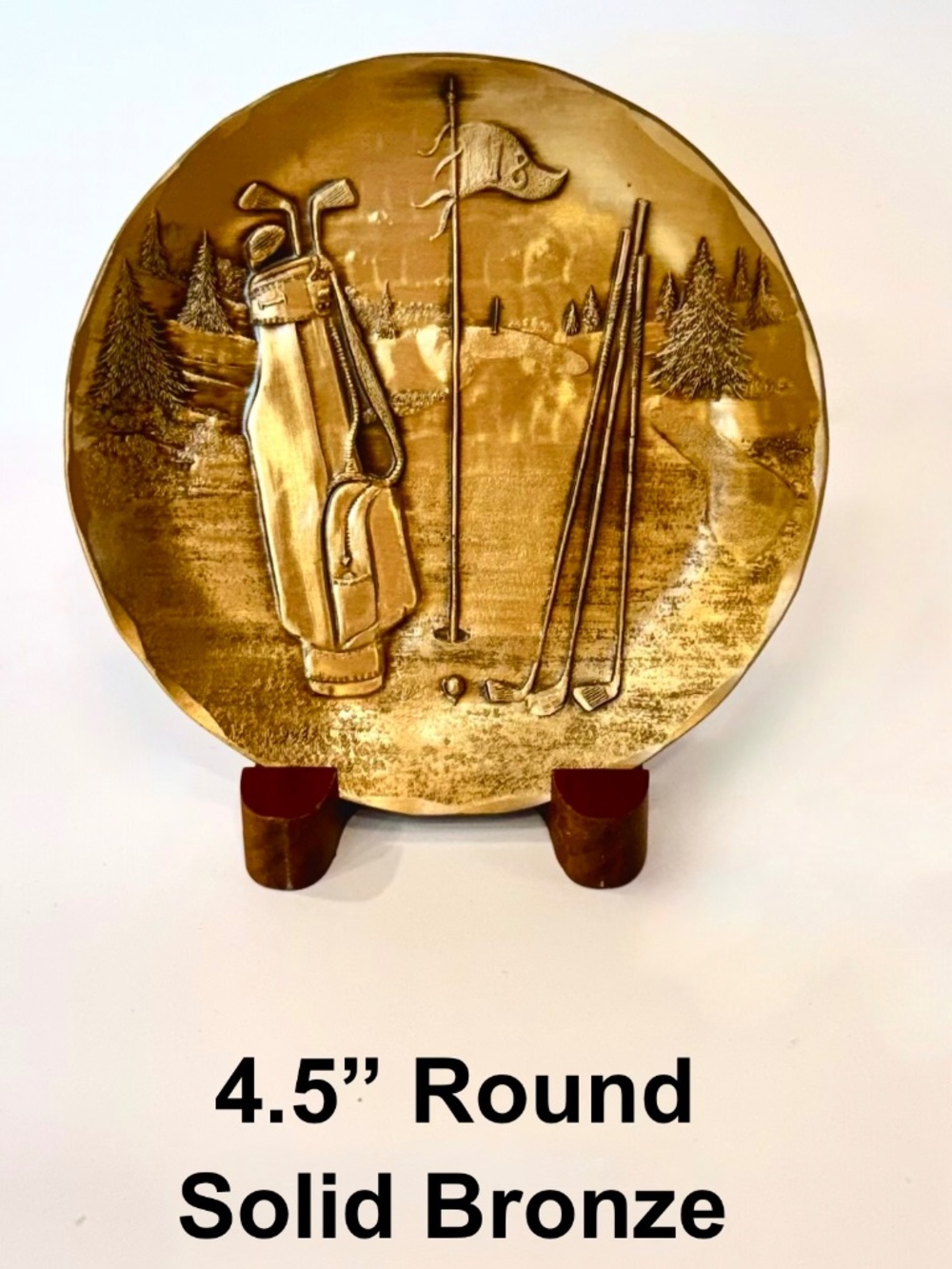 Vintage Golf Collectors Wendell August Forge Bronze 18th Hole Coaster  & Stand